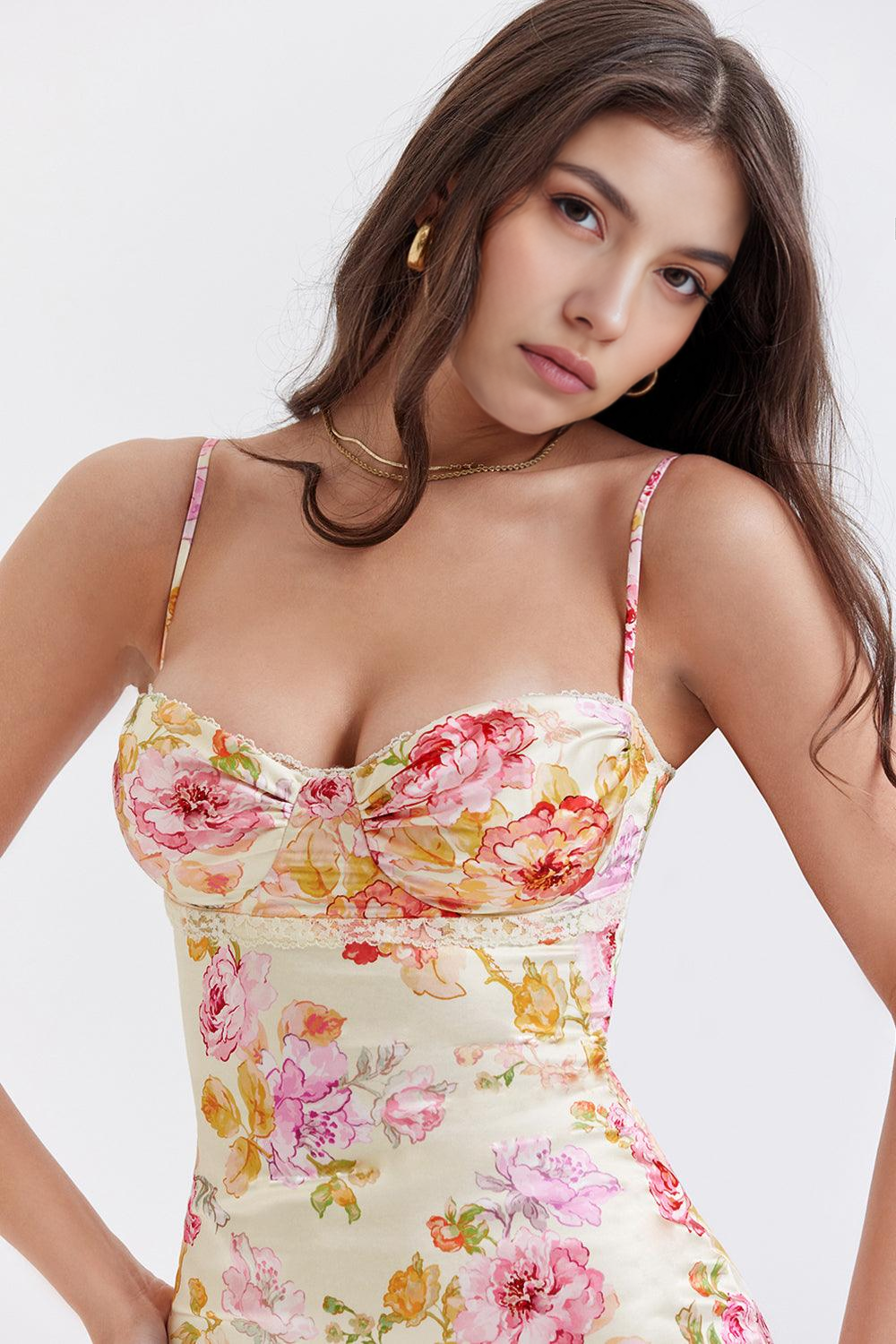 Roseau | Abito Floreale in Raso