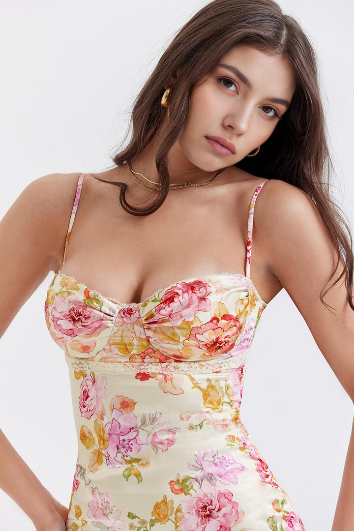 Roseau | Abito Floreale in Raso