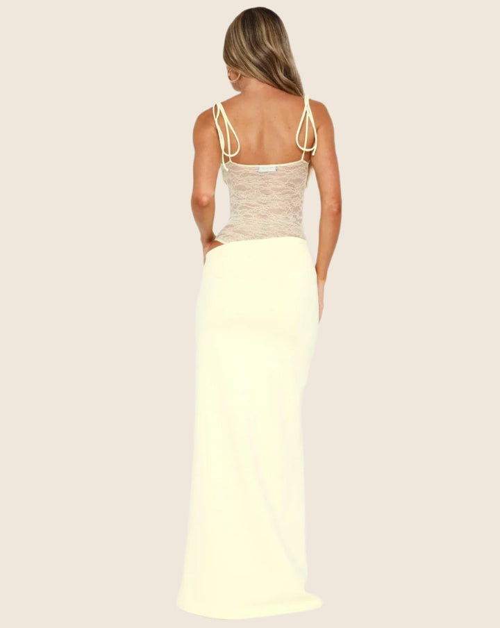 Massie | Abito Lungo con Dettagli in Pizzo