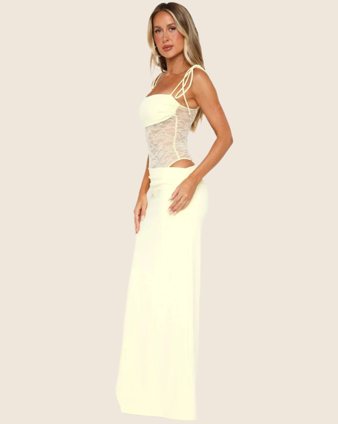 Massie | Abito Lungo con Dettagli in Pizzo