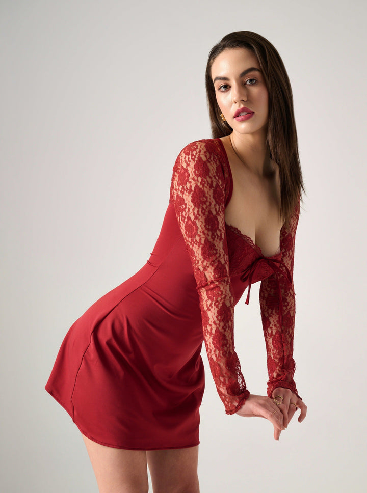 Serra | Mini Abito in Pizzo Rosso